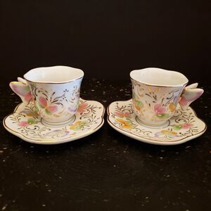 Formalities Baum Brothers Demitasse Tea Cups Saucers Butterfly White Pink 2 Sets